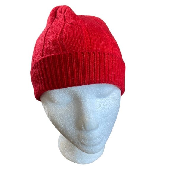 100% Cashmere Red Cable-Knit Beanie Cap, Helping Hand Handlooms #340F - Picture 2 of 8